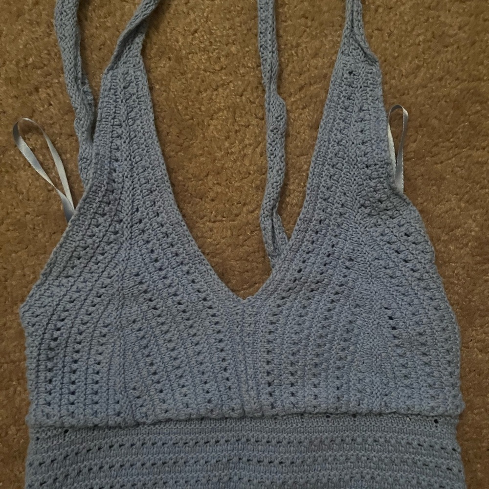 Blue Hollister Crochet Halter Top